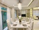 Elegant dining room with modern furniture and open-plan living space