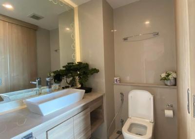 Modern bathroom with sleek fixtures and natural light