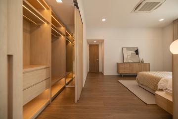 Modern bedroom with elegant design and wooden elements
