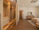 Modern bedroom with elegant design and wooden elements