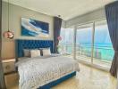 Modern bedroom with ocean view and luxurious interior design