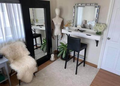 Cozy bedroom interior with vanity table and mirror