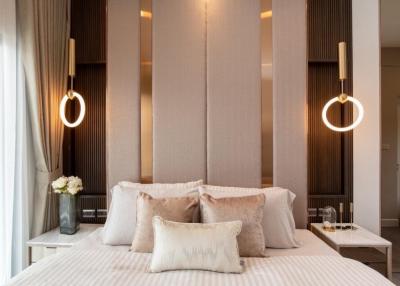 Elegant bedroom interior with stylish modern decorations
