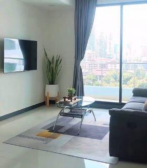 Modern living room with city view