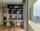 Modern high-rise apartment office space with city view