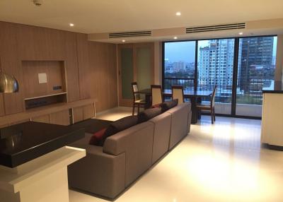 Spacious modern living room with city view
