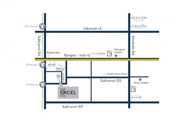 Illustrated map of a city area showing roads, landmarks, and public transportation routes