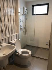 Modern bathroom with shower glass enclosure and toilet