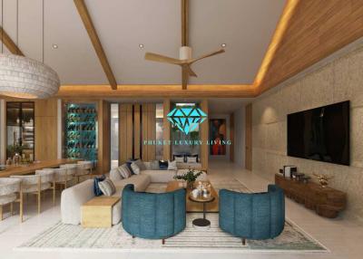 Spacious modern living room with high ceiling and luxury decor