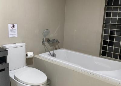 Modern bathroom with bathtub and toilet