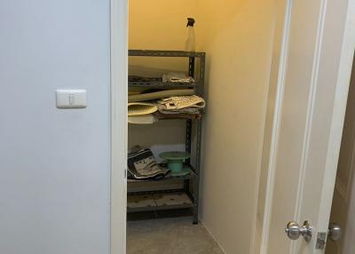 Compact storage closet with shelving units