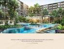 Luxurious residential building complex with a leisure pool and lush greenery