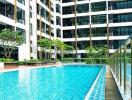 Apartment building with swimming pool view