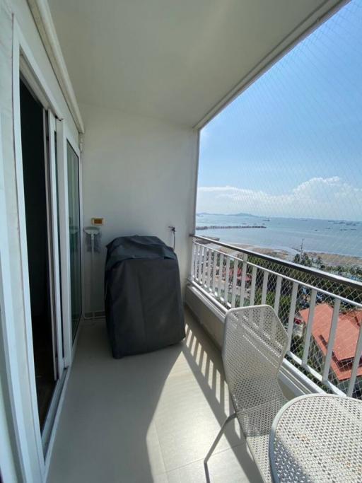 Balcony with ocean view and seating area