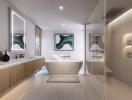 Modern bathroom interior with elegant fixtures and neutral tones