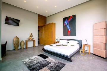 Modern bedroom with contemporary art and decor