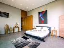 Modern bedroom with contemporary art and decor