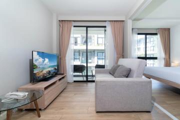 Modern living room with natural lighting and contemporary furniture