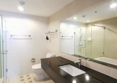 Modern bathroom interior with glass shower and clean design