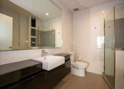 Modern bathroom with glass shower and sleek design