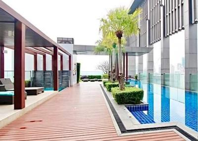 Modern rooftop terrace with pool and lounge area