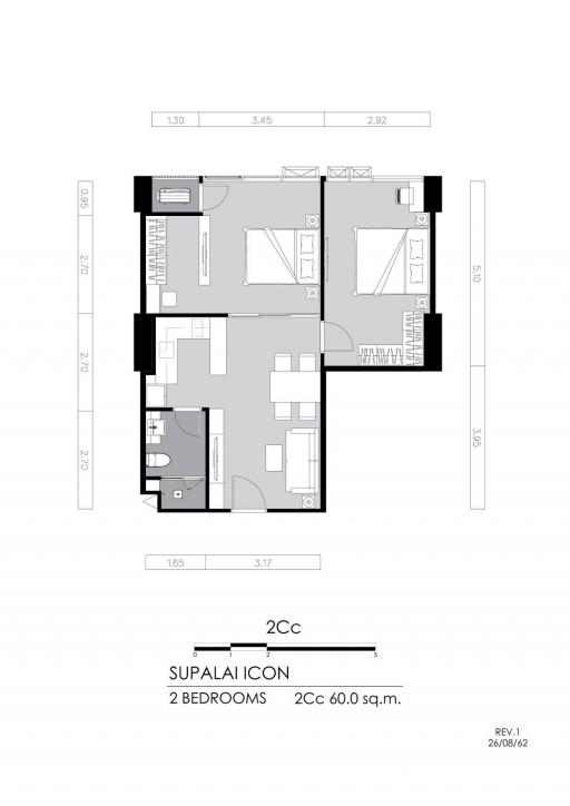 2-BR Condo at Supalai Icon Sathorn near MRT Si Lom