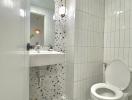 Modern white bathroom with terrazzo flooring