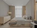 Modern bedroom with neutral tones and elegant decor