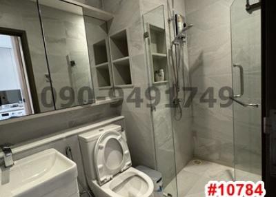 Modern bathroom interior with shower and toilet