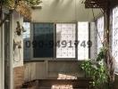 Cozy covered patio with natural lighting and green plants