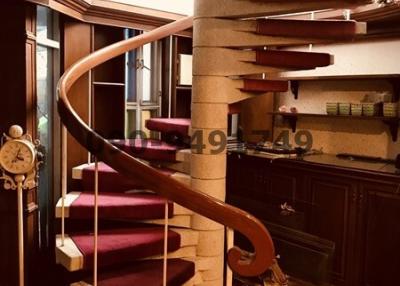 Elegant spiral staircase with carpeted steps in a home interior