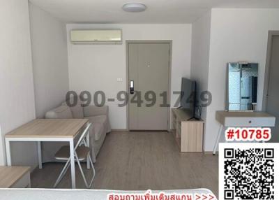 Compact and bright bedroom with modern furniture and air conditioning unit