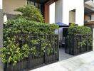 Cozy patio space with lush greenery and outdoor seating