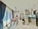 Modern kitchen and dining area with bright interior design