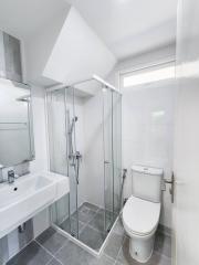 Modern bathroom with shower enclosure and toilet