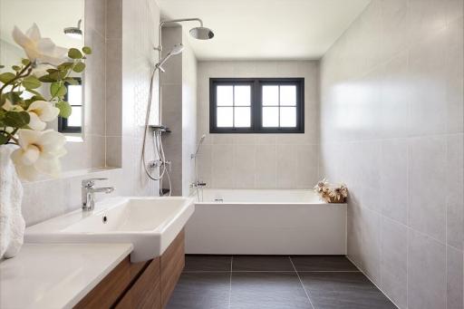 Modern bathroom interior with natural light