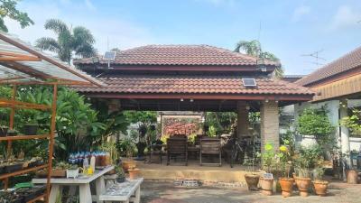 Cozy house exterior with terracotta tile roofing and a thriving garden