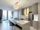 Modern kitchen with integrated dining area and open plan design