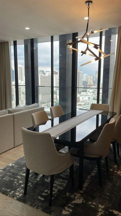 Modern dining room with city view