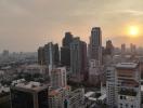 Panoramic view of city skyline at sunset