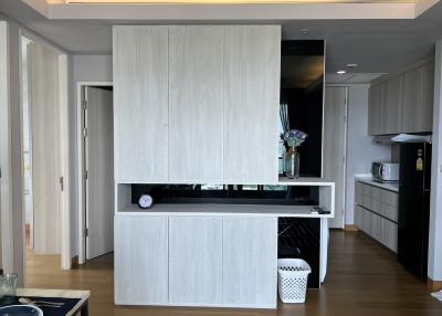 Modern living room with elegant wall unit and wooden finish