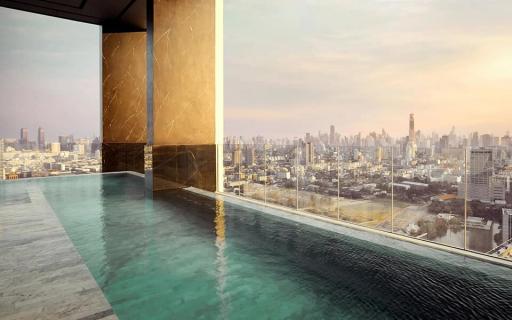 Luxurious indoor swimming pool with panoramic city view