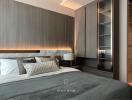 Modern bedroom interior with elegant design and lighting