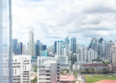 Panoramic cityscape view from a high-rise building