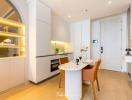 Modern kitchen with dining area in an apartment