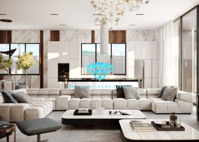 Spacious and modern living room with luxurious finishes