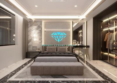 Luxurious modern bedroom with elegant interior design and soft lighting
