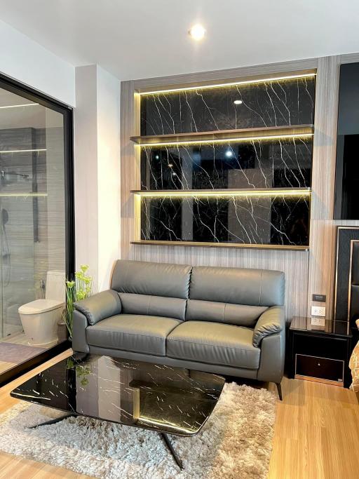 Modern living room interior with comfortable sofa and stylish decor