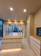 Modern interior with LED lighting and glass partition