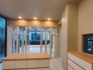 Modern interior with LED lighting and glass partition
